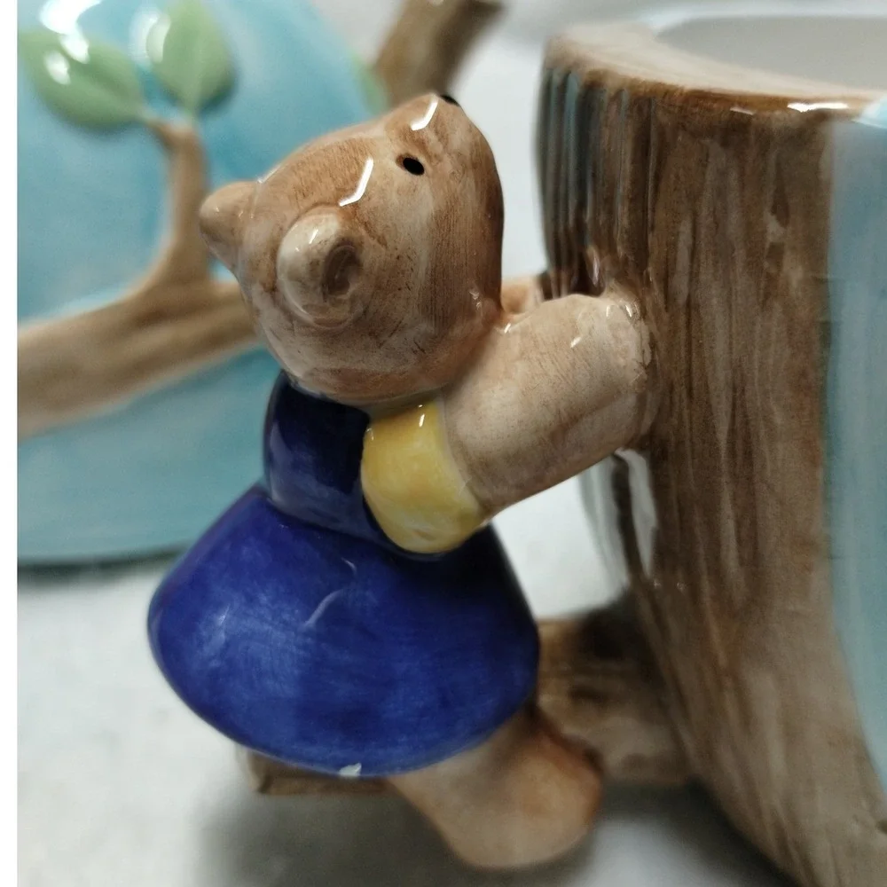 Vintage Bear Treehouse Teapot Teacup Set‎ Ceramic Blue Woodland Cottage